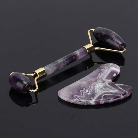 Rouleau de massage facial double tête anti-rides et anti-douleur, planche de massage corporelle violette (1/5)
