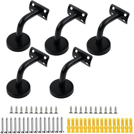 Support de Main Courante,5PCS Acier Inoxydable Supports de Rampe Main Courante Supports Muraux,Utilisé pour le Support d'escalier de Main Courante d'escalier (Noir) (1/5)