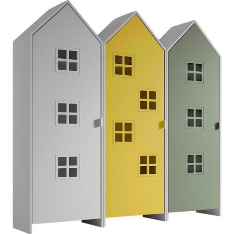 Pack - 3 Armoires Enfant "Casami Bruges" 171cm Blanc, Jaune & Vert (1/2)