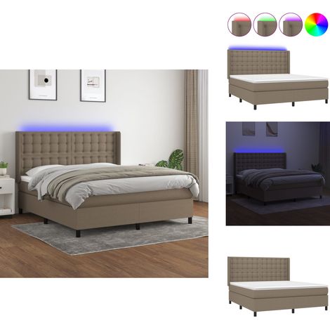 Boxspringbett mit Matratze & LED Taupe 160x200 cm Stoff - Boxspringbett - Doppelbett - Lattenrost - Bettauflage - LED Beleuchtung (1/5)