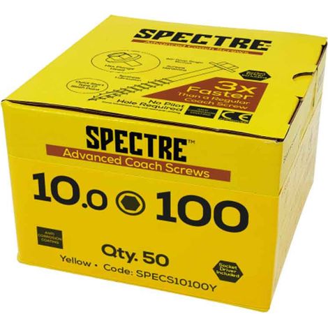 ForgeFix Spectre Coach Screw Hexagon Head ZY M8 x 100mm Box 50 FORSCS8100Y (1/3)