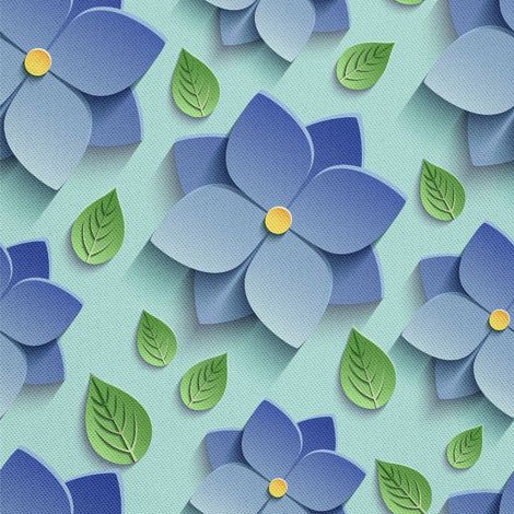 Tela decorativa Oxford para exteriores - Motivo 3D de flores azules (1/5)