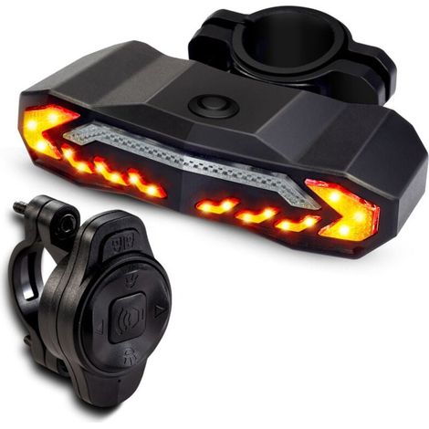 Clignotants et alarmes pour vélo avec support de montage, feu arrière télécommandé, 5 modes d'éclairage, chargement USB, étanche, ultra lumineux, luminosité maximale. (1/4)