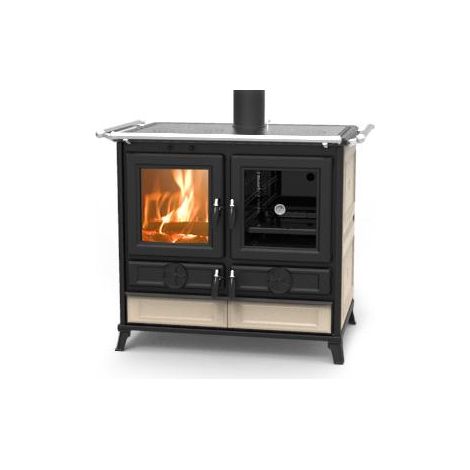 Thermorossi – Cuisinière à bois en céramique 12.1 kW – Foyer en fonte – Capacité four 43 L – Pour bûches jusqu'à 45 cm – Classe énergétique A+