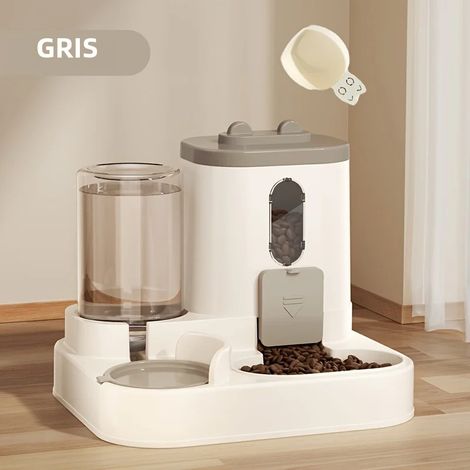 Distributeur automatique de nourriture et d'eau 2 en 1 pour chats et chiens (gris), mignon (1/5)