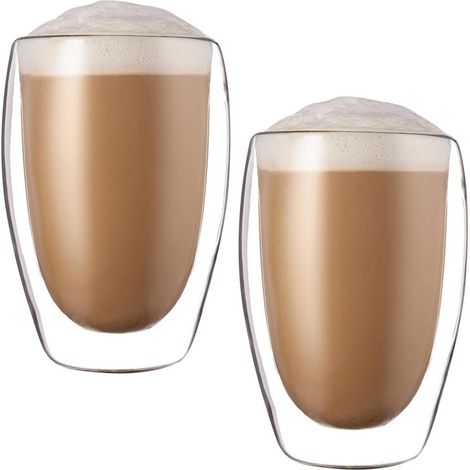 Verres à double paroi pour Latte Macchiato, lot de 2, 450ml, verre borosilicaté, isolant, lavable au lave-vaisselle