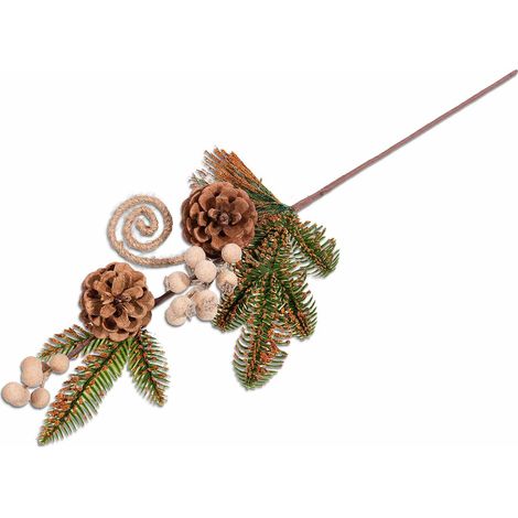 Rami pick di pino autunnali con dettagli dorati, pigne, bacche e decori in juta, set da 10 pezzi, cm 32 H (con gambo 62)
