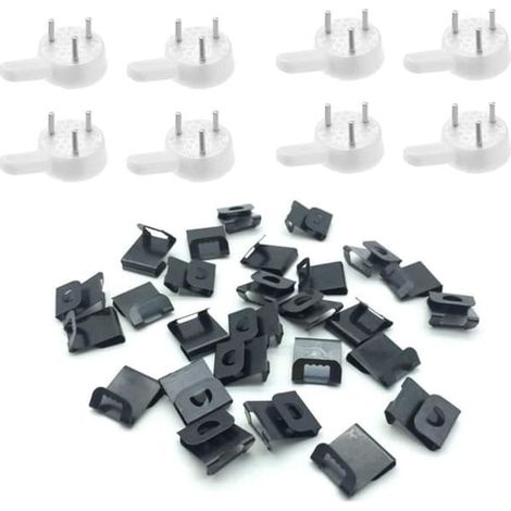 SABIR-(Noir + Blanc) Crochets de support sans rainure, crochets muraux, crochets en plastique sans rainure, pour photos et cadres (100 crochets, 100 clous) (1/4)