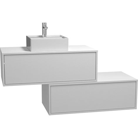 Vente-Unique – Meuble sous vasque suspendu blanc 94 cm – Vasque carrée en céramique – 2 tiroirs coulissants push to open – Éco-responsable fabriqué en Europe (1/5)
