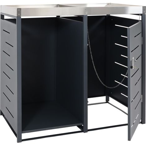 Copribidone box spazzatura rifiuti con portalegna HHG-826 80x130x125cm acciaio zincato antracite