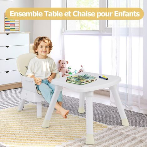 Chaise haute bébé blanche et jaune 6 en 1 en PP avec plateau amovible avec blocs, harnais 5 points et coussin pour repas (1/5)