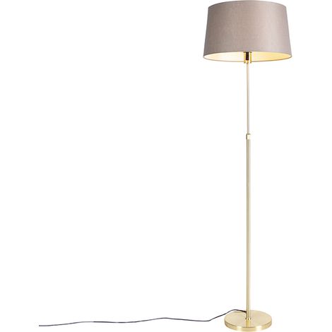 Stehleuchte gold / messing mit Leinenschirm taupe 45 cm - Parte (1/4)