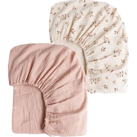 Drap-housse - 2 pièces - M - 71 x 135 cm - Drap-housse froissé pour bébé - Couverture intégrale pour berceau - Drap-housse respirant - Doux et respirant - Convient aux berceaux, lits bébé et couffins (1/5)