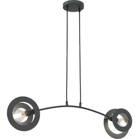 Lampadario 2 Luci Euforia In Acciaio Nero A Bracci E Diffusori A Doppio Cerchio (1/5)