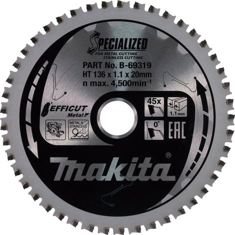 Makita B-69319 Efficut TCT Metal Cutting Circular Saw Blade 136mm x 20mm x 40T