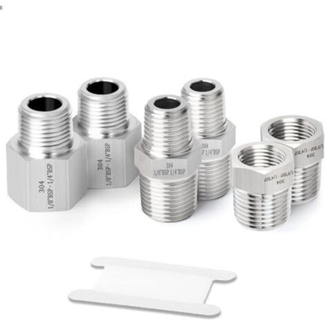 6 Stück 1/8 Zoll BSP x 1/4 Zoll BSP geschmiedete Edelstahl-Rohrverschraubung, Innensechskant, Reduzieradapter, Reduzier-Sechskant-Nippelanschlüsse (1/5)