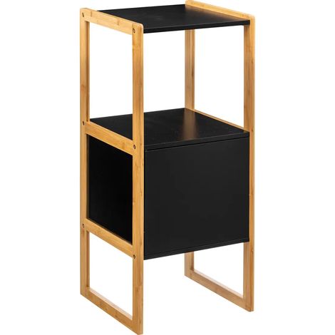 Meuble bas avec une porte en panneau de particules coloris noir/naturel - Longueur 33 x Profondeur 33 x Hauteur 80 cm -PEGANE- (1/3)
