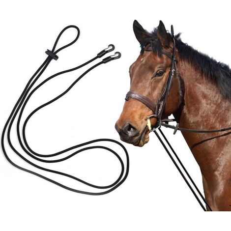 Rênes extra longues de 4 mètres (13 pieds) pour chevaux, extenseur de cou élastique réglable, alternative aux rênes latérales, 4 mètres. (1/5)