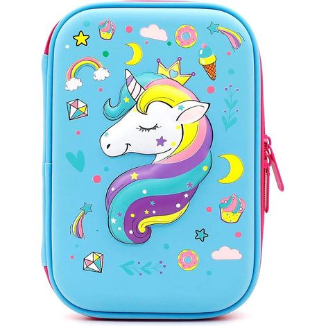Étui à crayons Unicorn Hard Shell imitant les vibrations (Bleu)