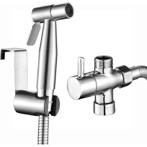 Kit douche lavable WC en acier inoxydable 304, pommeau de douchelette à main pour toilettes, flexible de raccordement et adaptateur, pulvérisateur hygiénique réglable (1/3)