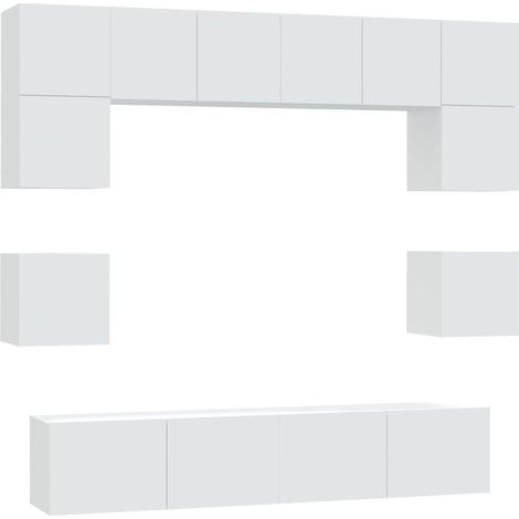 Ensemble de meubles armoire buffet TV télévision salon chambre séjour 8 pièces bois d'ingénierie blanc (1/5)