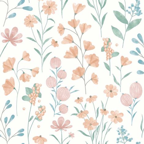 Papier peint fleurs bohème pastel