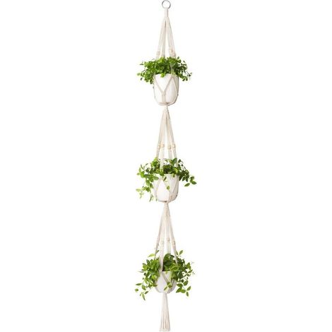 Suspension pour plantes en macramé à 3 niveaux pour intérieur et extérieur, panier à plantes suspendu en corde de coton avec perles, 177 cm Support et plateau pour jardinière (1/5)