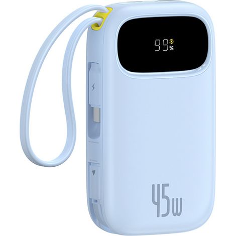 EnerFill FC31 20000mAh 45W Powerbank mit Display und USB-C-Lightning-Kabeln – Blau
