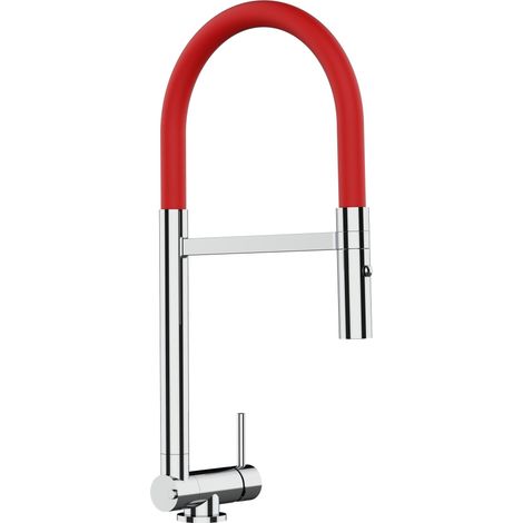 Unterfenster Wasserhahn Vorfenster Umklappbar 4,5 CM Verchromt Kuechenarmatur mit Rot 360 schwenkbarem Auslauf und abnehmbare 2 strahl Handbrause