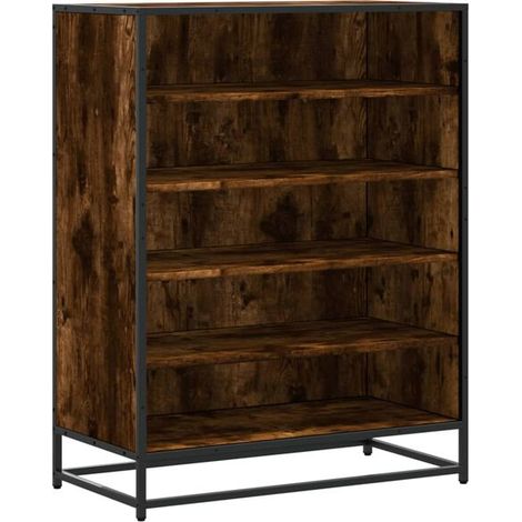 Meuble à chaussures en chêne fumé, fabriqué en bois d'ingénierie et en métal. (1/5)