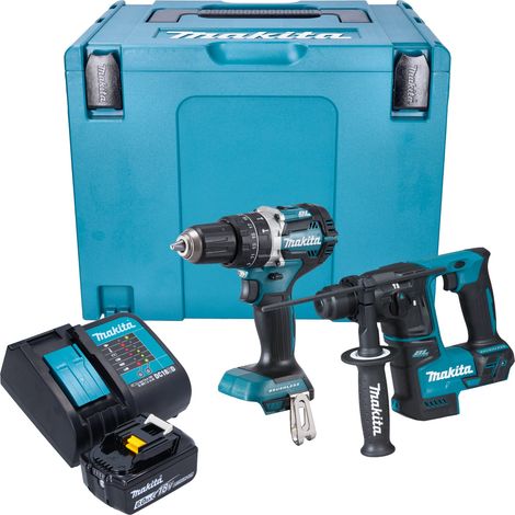 Makita DLX 2278 SG1J kit combinado inalámbrico + taladro de impacto DHP 484 54 Nm + taladro percutor DHR 171 1,2 J + 1x batería recargable 6,0 Ah + cargador + Makpac (1/5)