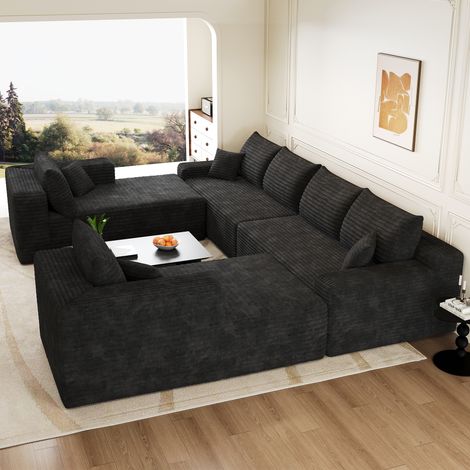 Cómodo sofá de pana (302 x 242 cm), sofá cama de espuma moderno y minimalista, sofá modular sin estructura, sofá cama negro, sofá cama adicional (1/5)