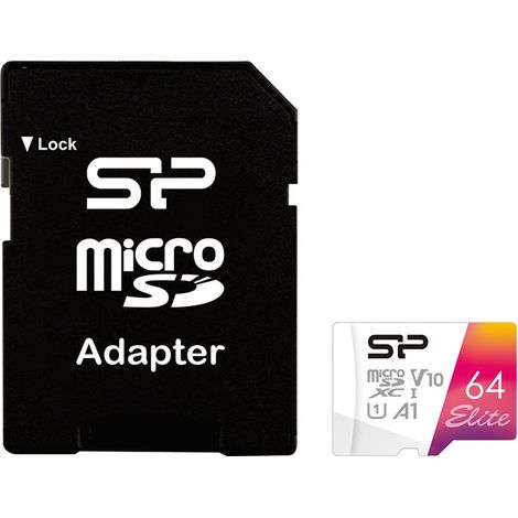 Silicon Power Carte mémoire microSDHC UHS-I Elite 64 Go microSDHC/SDXC Mémoire flash classe 10 (1/2)