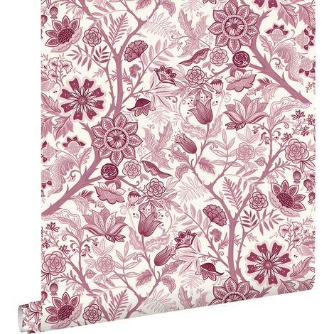 papier peint fleurs vintage rouge bordeaux - ESTAhome (1/5)
