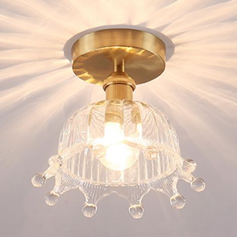 GOECO Modern Gold Crown Glass Ceiling Lamp, E27 Semi Flush Mount Light for Hall Bedroom Landing,Bulb Excluded (1/5)