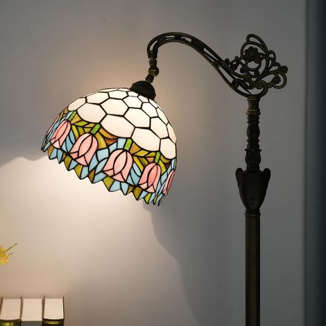 Lampadaire Rose Tulipe Vitrail Col de Cygne 63 Pouces Fait Main Abat-Jour Angle Réglable Lampe Debout pour Lecture et Travail Décoration de la Maison (1/5)