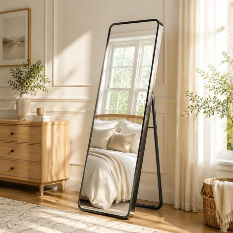 Grand Miroir sur Pied Noir 162x50 cm, Miroir Mural HD (1/5)