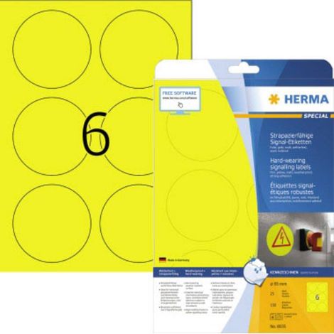 Herma 8035 Etichetta a pellicola 85 x 85 mm Pellicola in poliestere Giallo 150 pz. A tenuta extraforte Stampante laser, (1/4)