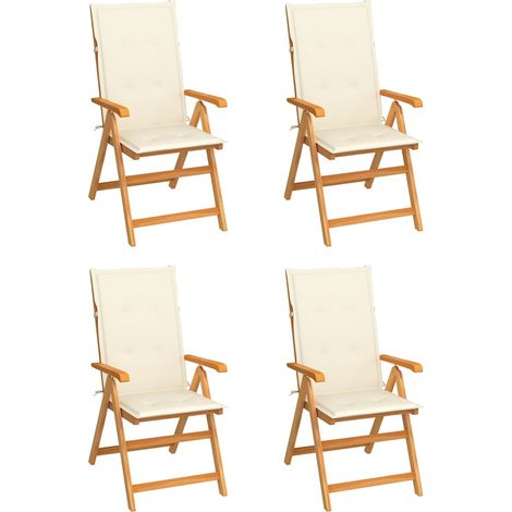 vidaXL Sillas plegables (4 unidades) con cojines color crema, de madera maciza de teca. (1/5)