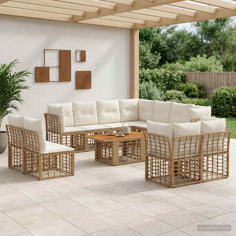 vidaXL Set Divano da Giardino 12 pz Naturale e Bianco Crema polyrattan (1/5)