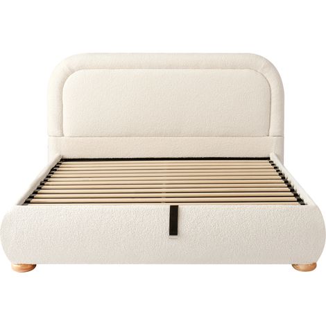 Lit double 140 x 200 cm en bouclé beige avec coffre de rangement hydraulique et sommier inclus (1/5)