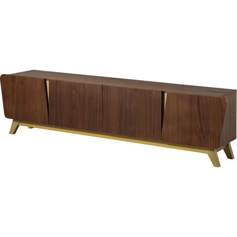 Meuble TV Placage noyer véritable brun laqué 220x40x55 cm partiellement assemblé BUTTERFLY 111 (1/4)