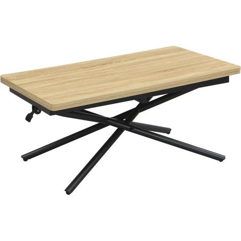 Mesa centro elevable y extensible Katy acabado oak y negro, 38/76.5cm(alto) 114.38cm(largo) 100cm(ancho) (1/5)