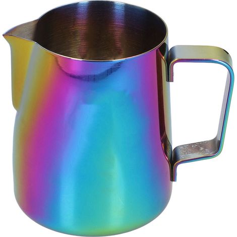 Tasse à lait inox 380ml pour mousseur à lait, bec pointu coloré brillant, idéale café maison ou barista. (1/5)