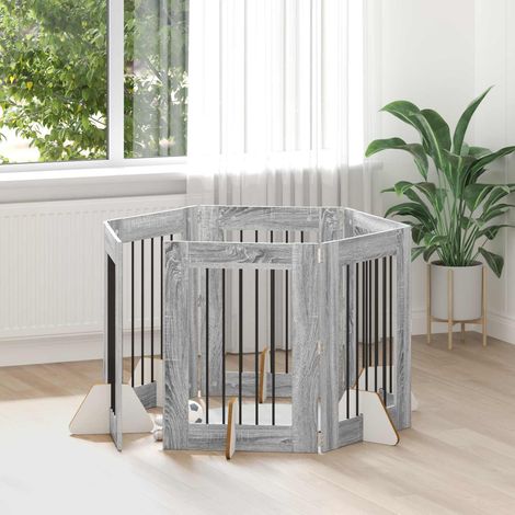 Puerta de perro con soportes 6 pcs Gris 60 x 80 cm