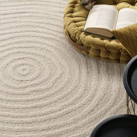 Wohnzimmer Teppich Esszimmer Kurzflor Japandi Skandinavisch Boho Bogen Soft 3D 80 cm x 250 cm x 18 mm Creme Rechteckig (1/3)