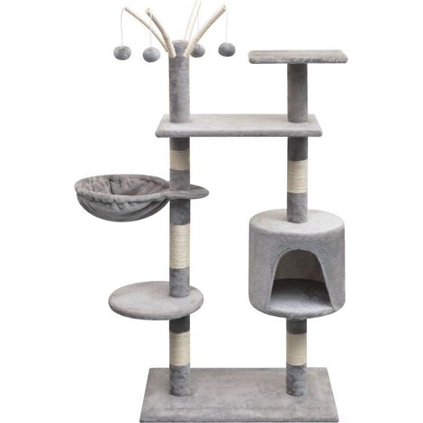 Árbol para gatos rascador caseta para gatos juguete de sisal de peluche 125 cm gris 3702185