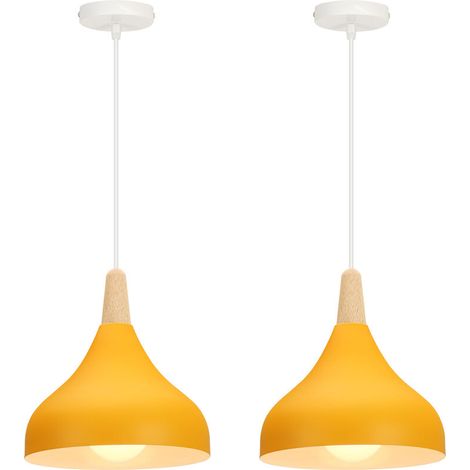 Lot de 2 Lustre Suspension Contemporain E27 Luminaire Corde Ajustable 20x20cm Jaune (1/5)