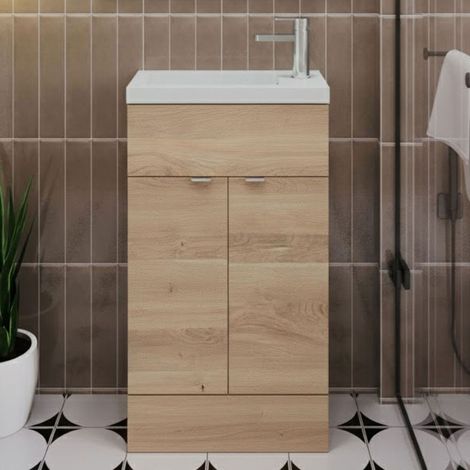 Hudson Reed Fusion Compact Bleached Oak Woodgrain 500mm 2 Door Combination Vanity Unit - CBI3022 (1/5)