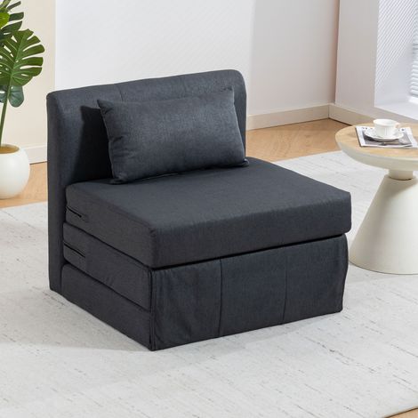 Fauteuil convertible 2 en 1, canapé-lit pliable en lin, lit d'appoint rembourré, fauteuil pliant, gris foncé